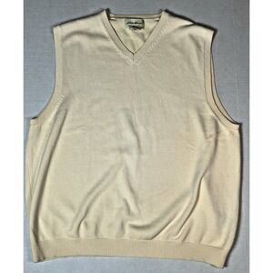 Eddie Bauer Mens XLG V Neck Sweater Cream Layer Winter Preppy Cotton